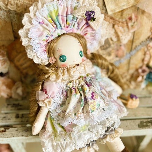 くみっきーさん専用　3点　ドールチャーム　ハンドメイド　カントリードール くみっきーさん専用 ティーカップ柄 ドールチャーム