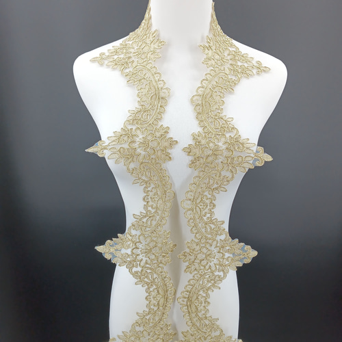 AZ376 長さ90CM 花柄モチーフレース 裾刺繍レースリボン チュール