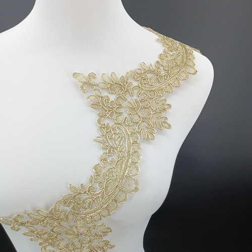 AZ376 長さ90CM 花柄モチーフレース 裾刺繍レースリボン チュール