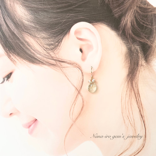 14kgf green fluorite × pearl pierce ピアス（フック・チェーン
