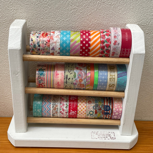 現品 木製 マスキングテープホルダー 収納棚ミニ 幅23 白 マスキング