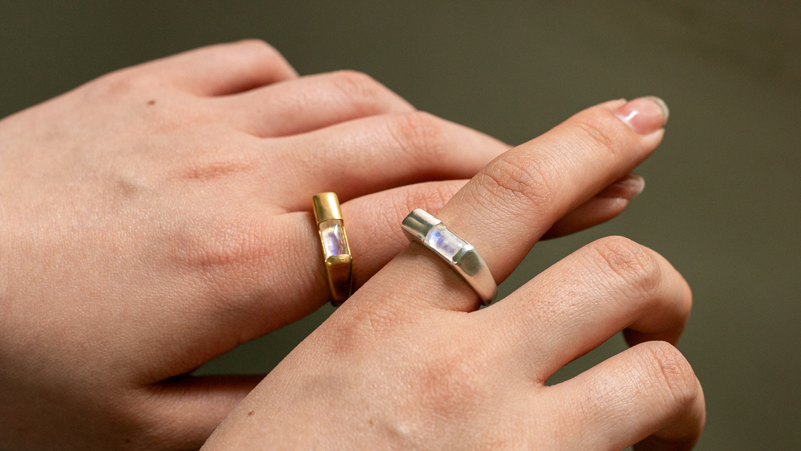 rectangle moonstone ring・レインボームーンストーンリング/送料無料