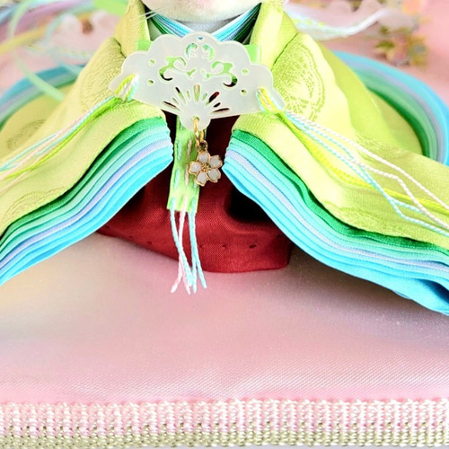 749 小さな着せ替えお着物〈お姫様〉十二単 正絹西陣織萌黄地木瓜に