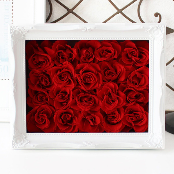 送料無料♪ アニバーサリー エスプリ(L)ガラス付きフレーム入りプリザーブドフラワー 還暦祝 誕生日祝 長寿祝 結婚祝