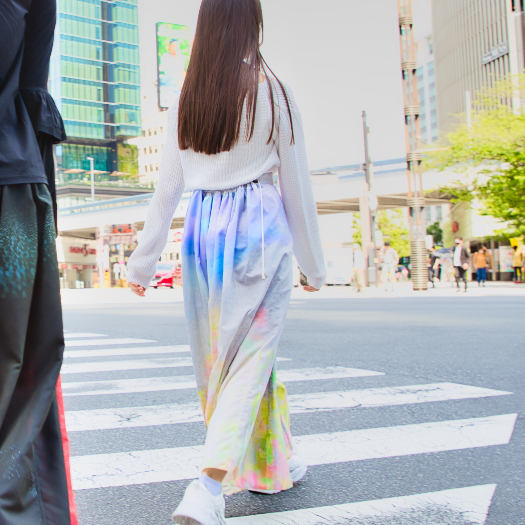 フリーサイズ　2wayワイドフレアパンツ-森とグレー