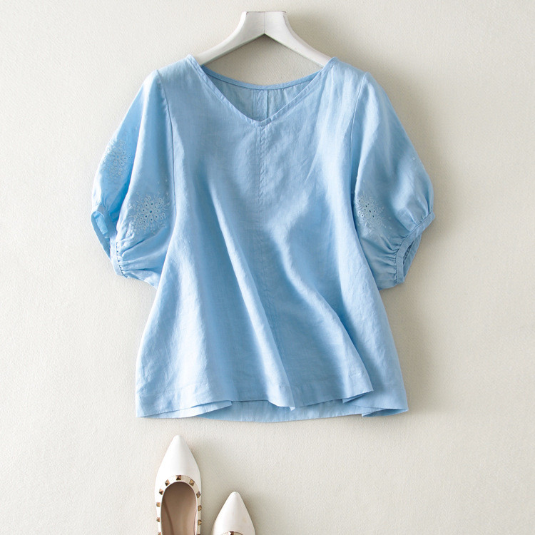 天然素材リネン亜麻バルーンスリーブブラウスL1503 Ω シャツ・ブラウス 