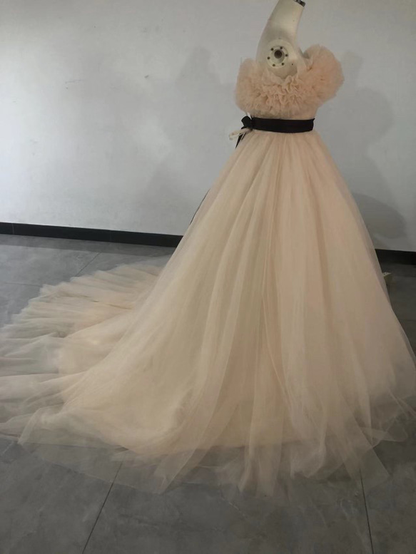 カラードレスシャンパン色 ソフトチュール ロングトレーン 取り外しオフショルダー 結婚式/披露宴 二次会 ソフトチュール 取り外しオフショルダー 結婚式/披露宴 二次会 ロングトレーン カラードレスシャンパン色 R2241614005(17151円)