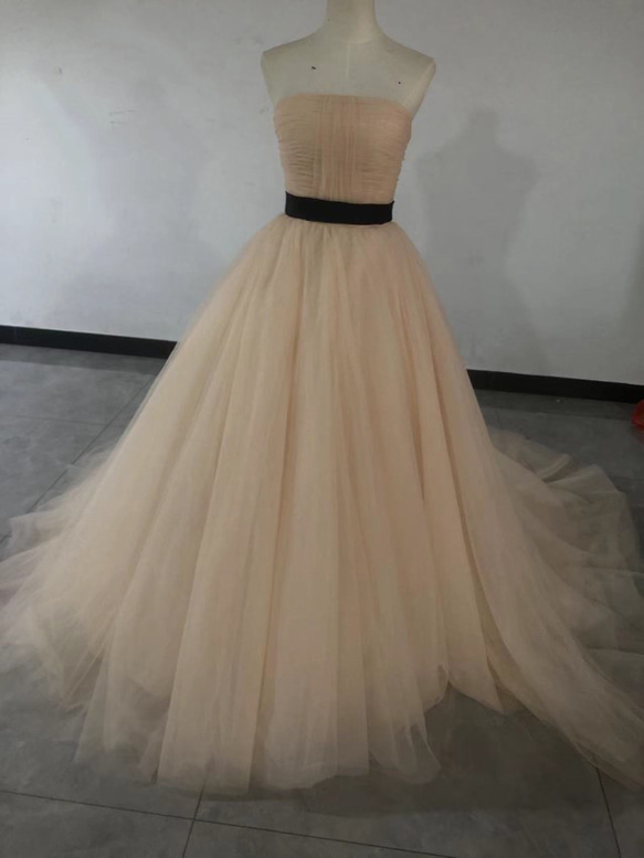 カラードレスシャンパン色 ソフトチュール ロングトレーン 取り外しオフショルダー 結婚式/披露宴 二次会 ソフトチュール 取り外しオフショルダー 結婚式/披露宴 二次会 ロングトレーン カラードレスシャンパン色 R2241614005(17151円)