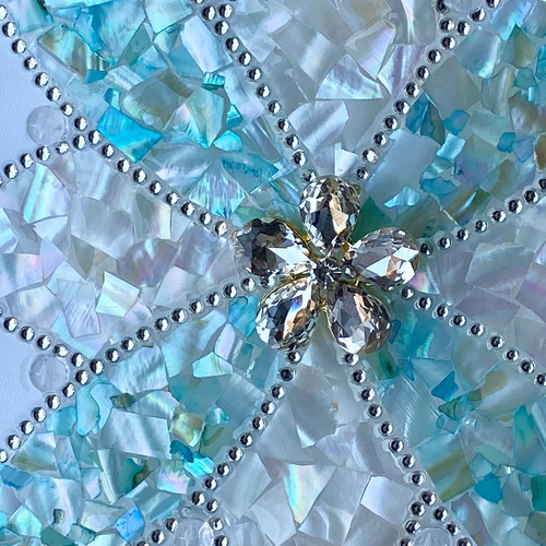 シェルアートフレーム ꕤ ブルー系フラワーモチーフ ゴールド