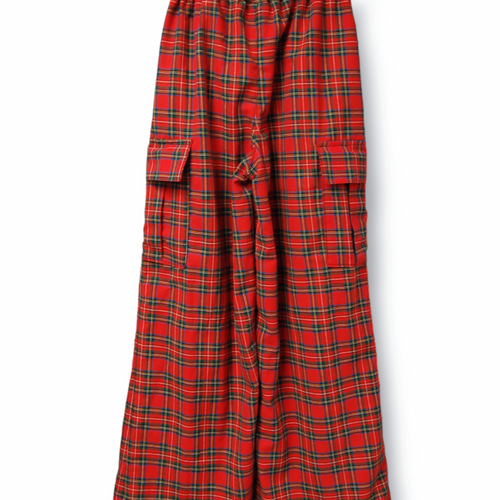 超人気ブティック タータンチェック キュロット カーゴワイドパンツ:レッド パンツ