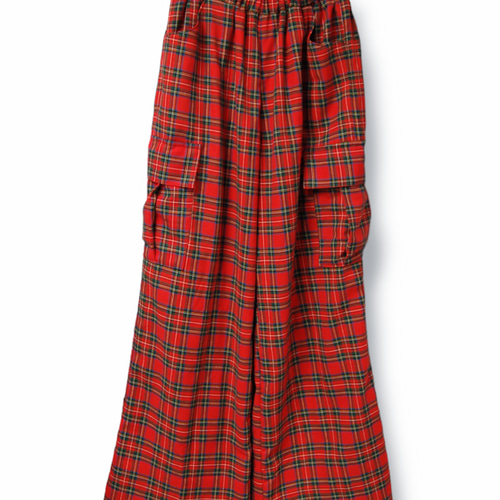 タータンチェック カーゴワイドパンツ:レッド キュロット タータンチェック カーゴワイドパンツ:レッド キュロット