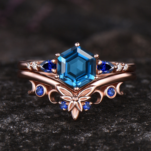 リーフリング 12月誕生石 天然ロンドンブルートパーズリングセット 9月