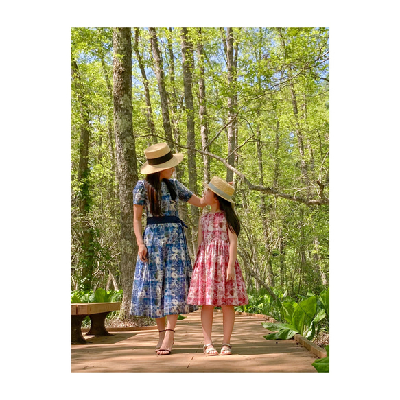 リバティ　チャイルドフットコラージュ　ピンク　キッズワンピース　　親子コーデ　色違いコーデ　リンクコーデ　承ります サイズ展開とお値段 400円９０　　11 600円