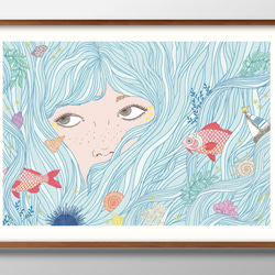 14651□ポスター アート 絵画『夢の中で』北欧 A3 イラスト