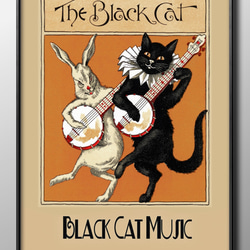6358□ポスター アート 絵画『ブラックキャット 黒猫 ビンテージ