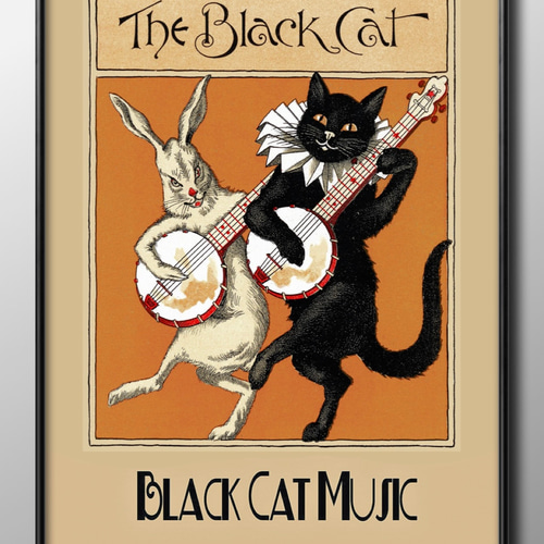 シャドーボックス 猫 アンティーク ビンテージ アートポスター 北欧 インテリア 6358□ポスター アート 絵画『ブラックキャット 黒猫 ビンテージ