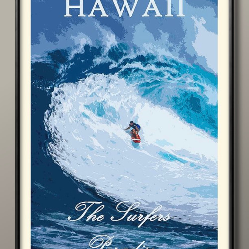 6422□ポスター アート 絵画『ハワイ サーフィン 夏 海』北欧 A3