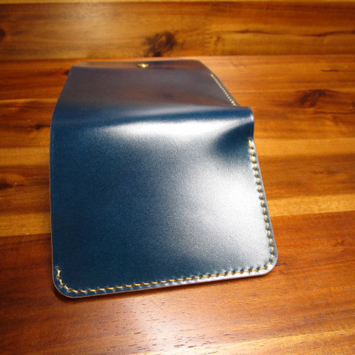 コンパクト財布 コードバン レーデルオガワ ブルー 手縫い 三つ折り