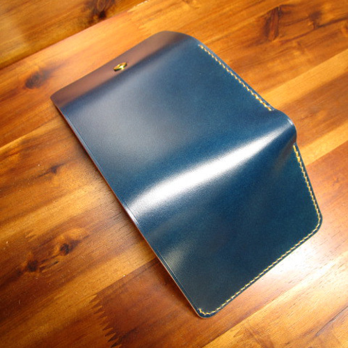 コンパクト財布 コードバン レーデルオガワ ブルー 手縫い 三つ折り