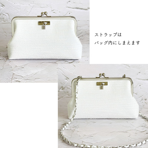 夏にオススメ！3way白ツイード⭐︎がま口ミニショルダー／軽量
