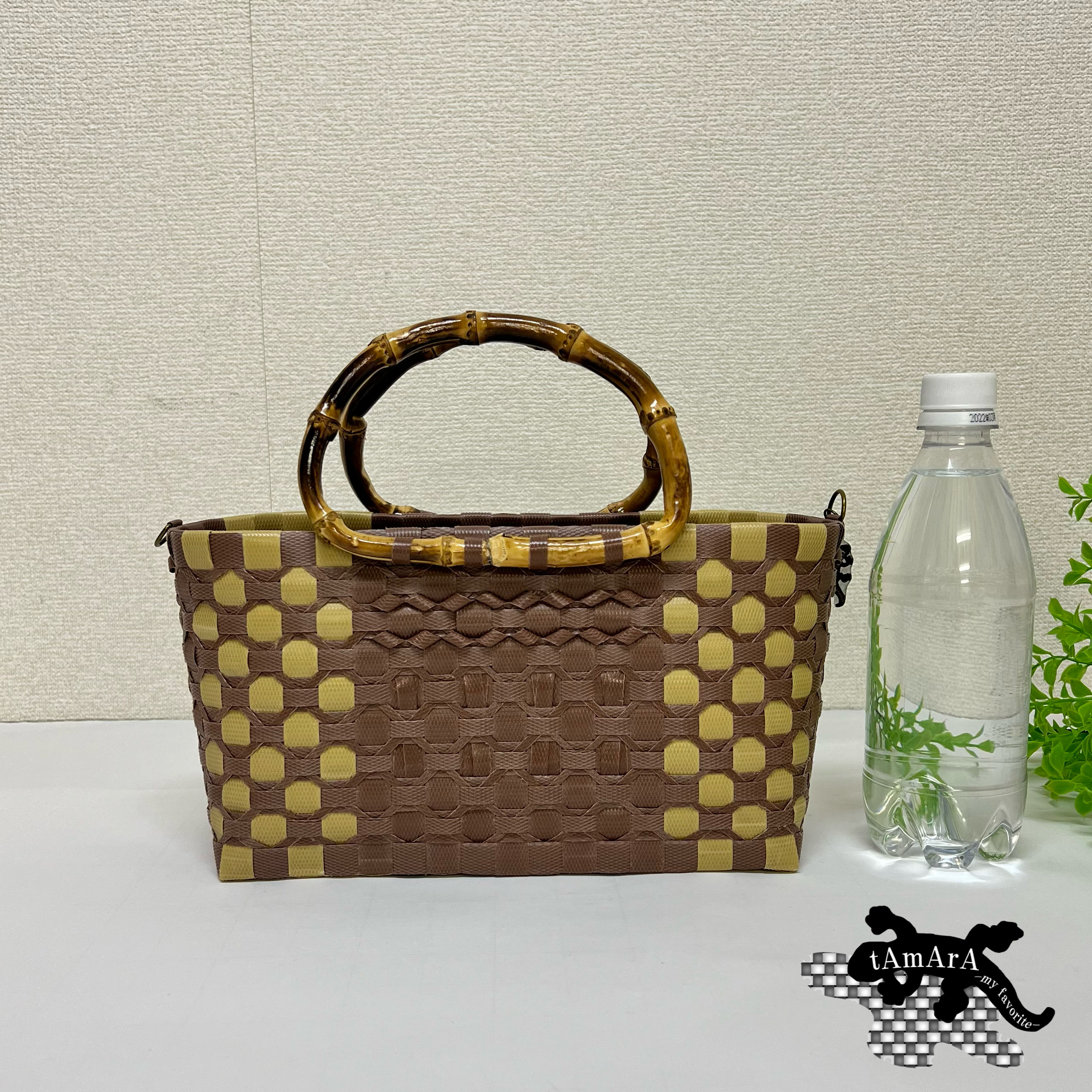 【受注製作】プラカゴ　SSサイズ/B5　SS-240　こげ茶*ブラウン　2way　かごバッグ　バンブーハンドル　浴衣にも