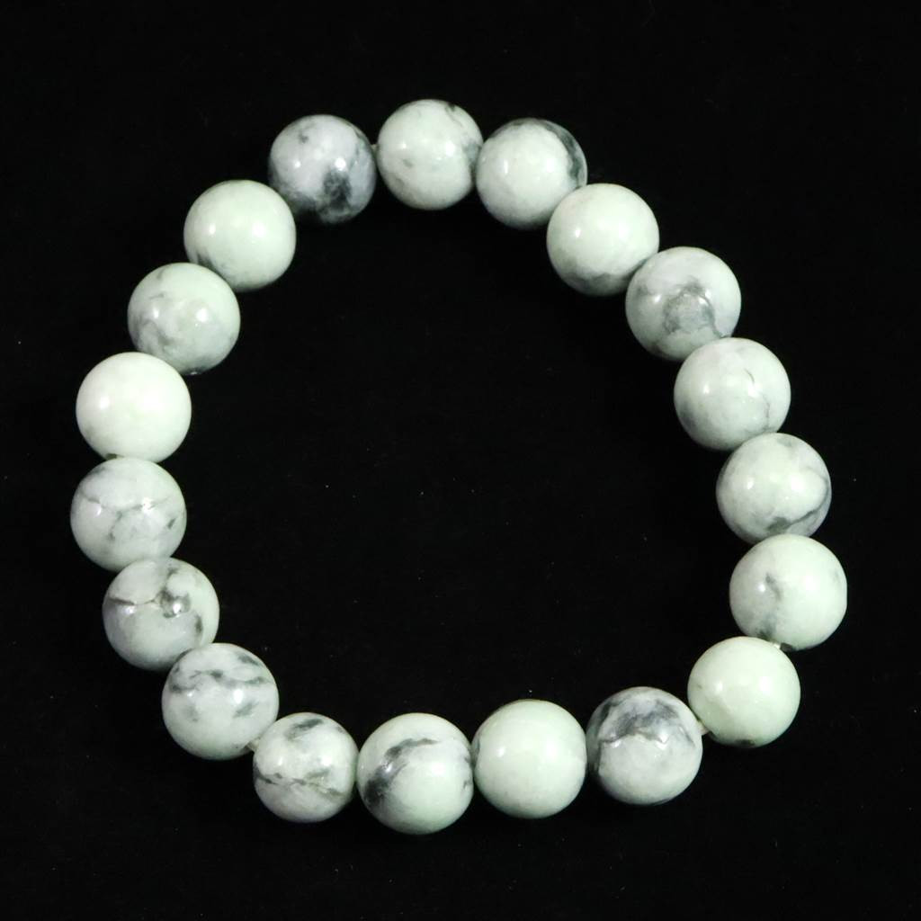 糸魚川翡翠 小滝産 薄緑 10ｍｍブレスレット AA+  ディレクトリカード付 28.2g #65410