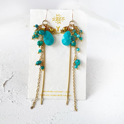 ブルー ターコイズ ロング チェーン ピアス・イヤリング 大ぶり