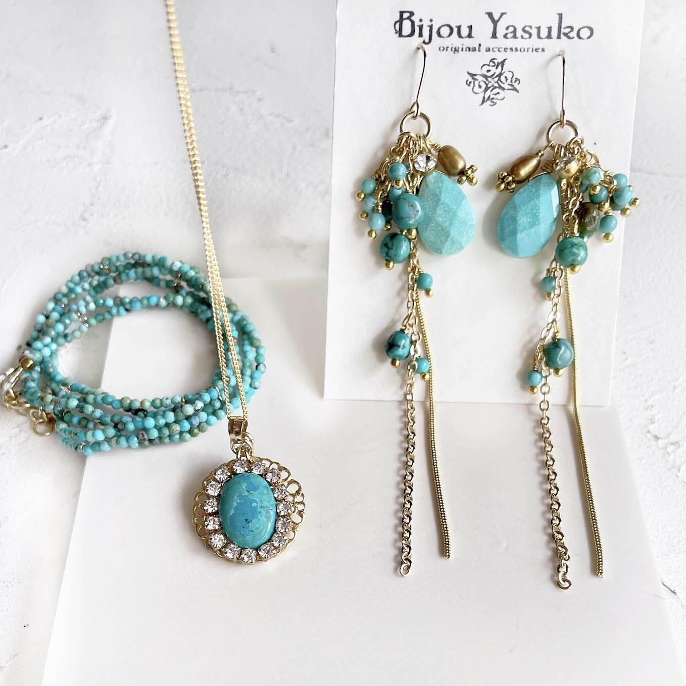 ブルー ターコイズ ロング チェーン ピアス・イヤリング 大ぶり ゴールド 14KGF 天然 ターコイズ イヤリング