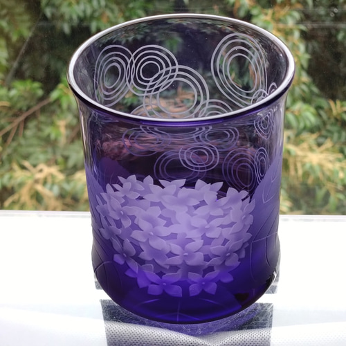 紫陽花」水紋 薄紫 ロックグラス サンドブラスト グラス 恋するグラス