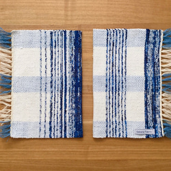 裂き織り」ランチョンマット 【ホワイト✽ブルー】2枚ペア ランチョン