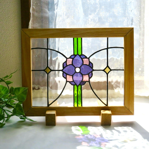 ステンドグラス ＊紫の矢車草の衝立パネル＊ サンキャッチャー プチ