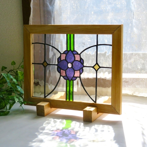 ステンドグラスパネル　ゼラニウム ステンドグラス ＊紫の矢車草の衝立パネル＊ サンキャッチャー プチ