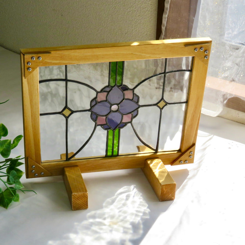 ステンドグラス ＊紫の矢車草の衝立パネル＊ サンキャッチャー プチ