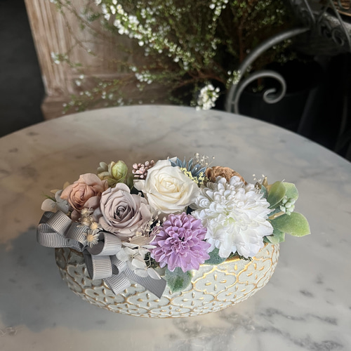 仏花 可愛いお悔やみ花 お供え プリザーブドフラワーアレンジメント 御