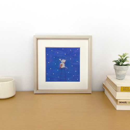 星集め・ねこ（額付き原画） イラスト ギャラリーしろくま 通販 