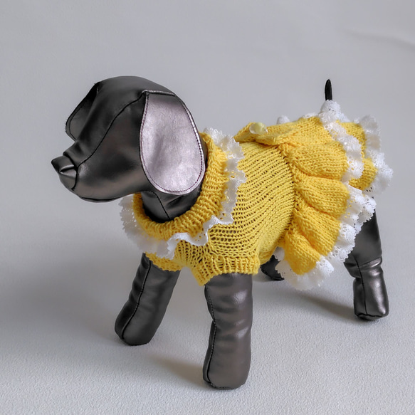 ハンドメイドミモザバックリボンワンピース犬服