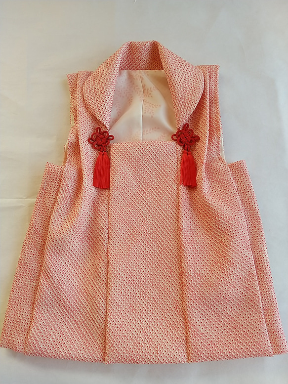 七五三3歳正絹総絞り手縫いの被布（中綿無し）サーモンオレンジ色