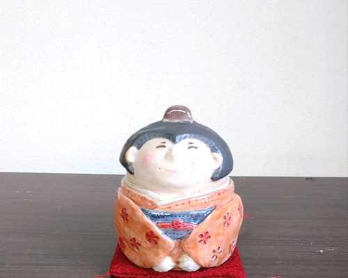 骨董品 お多福陶人形座布団付 f8d3776e73a1317ddc15c5506427ac