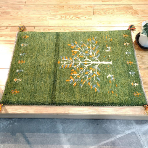 特価品】ペルシャ ギャッベ 玄関マット 87x60㎝ 緑 生命の木 特価品】ペルシャ ギャッベ 玄関マット 87x60㎝ 緑 生命の木