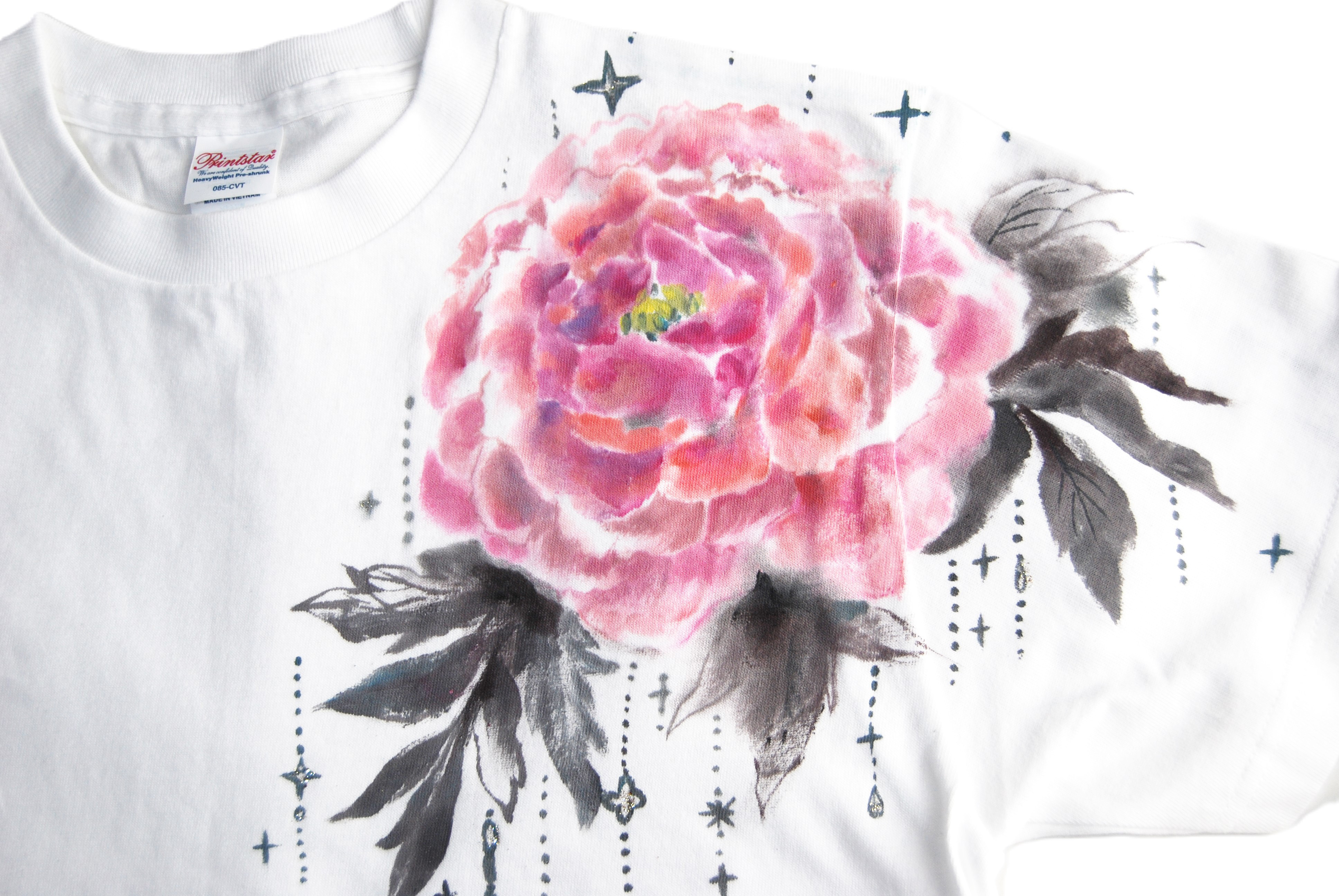 「牡丹-peony-」　注文　手描き Tシャツ　綿　名入れ　プレゼント　花