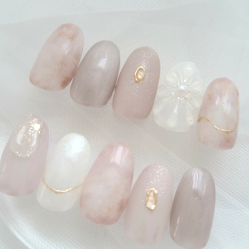 ネイルチップ ニュアンス卒業式成人式 前撮り 振袖 袴 着物 和柄