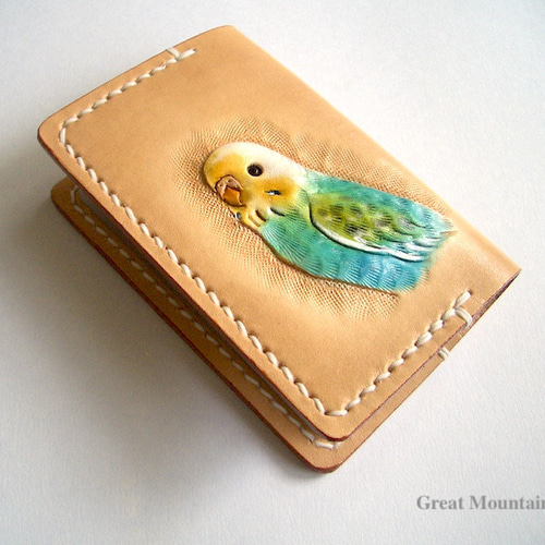 レザー カードケースカバー パスケース インコ セキセイインコ 鳥  