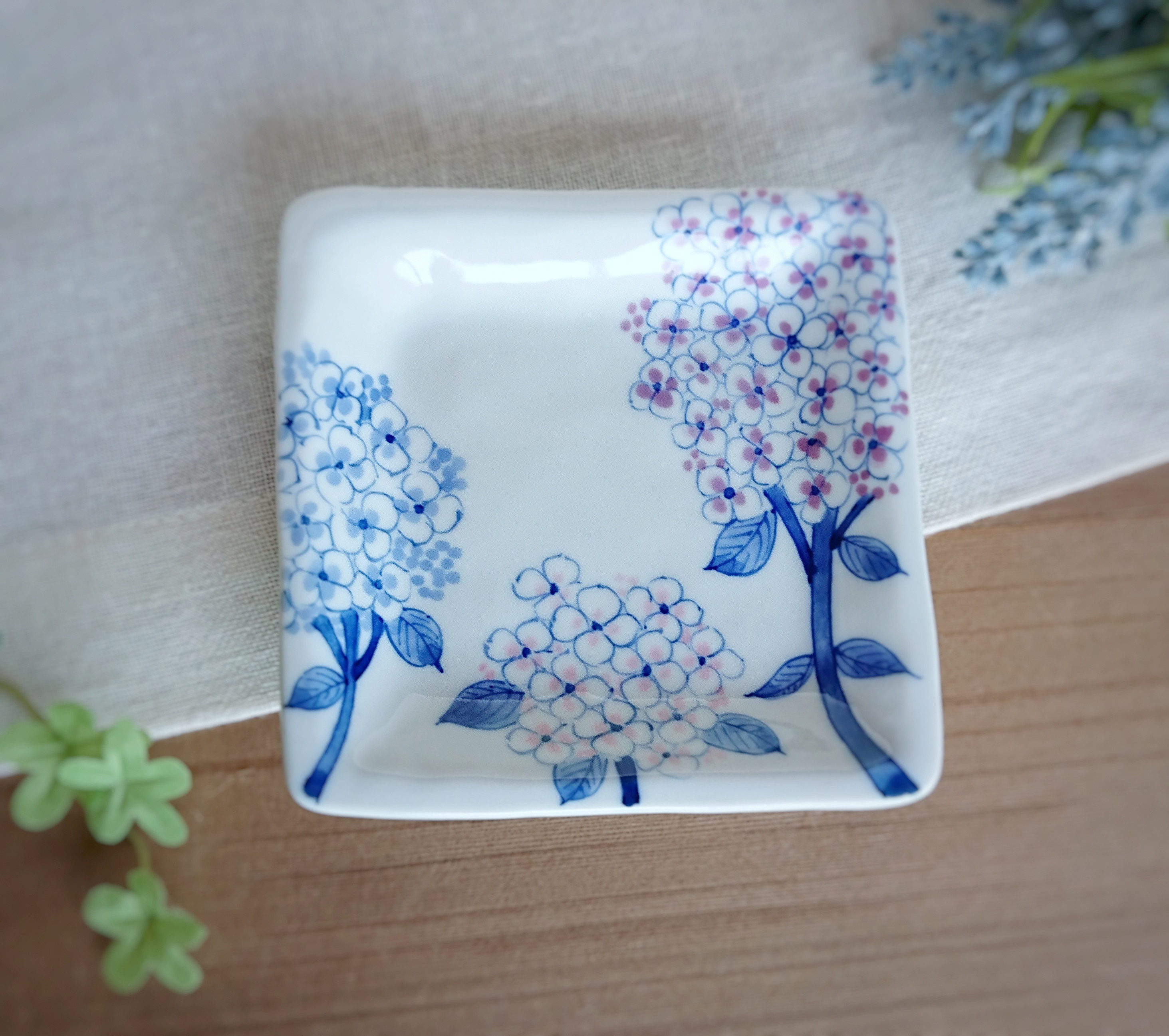 取り皿 小皿 （紫陽花）手描き 九谷焼染付 陶器 小皿 そめいろ
