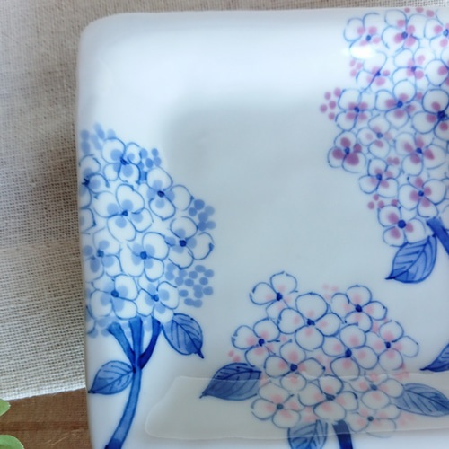 九谷焼 光星　色染付　紫陽花　飾皿 九谷焼 黄地紫陽花 清山作 角皿 飾皿 立て付｜Yahoo!フリマ（旧