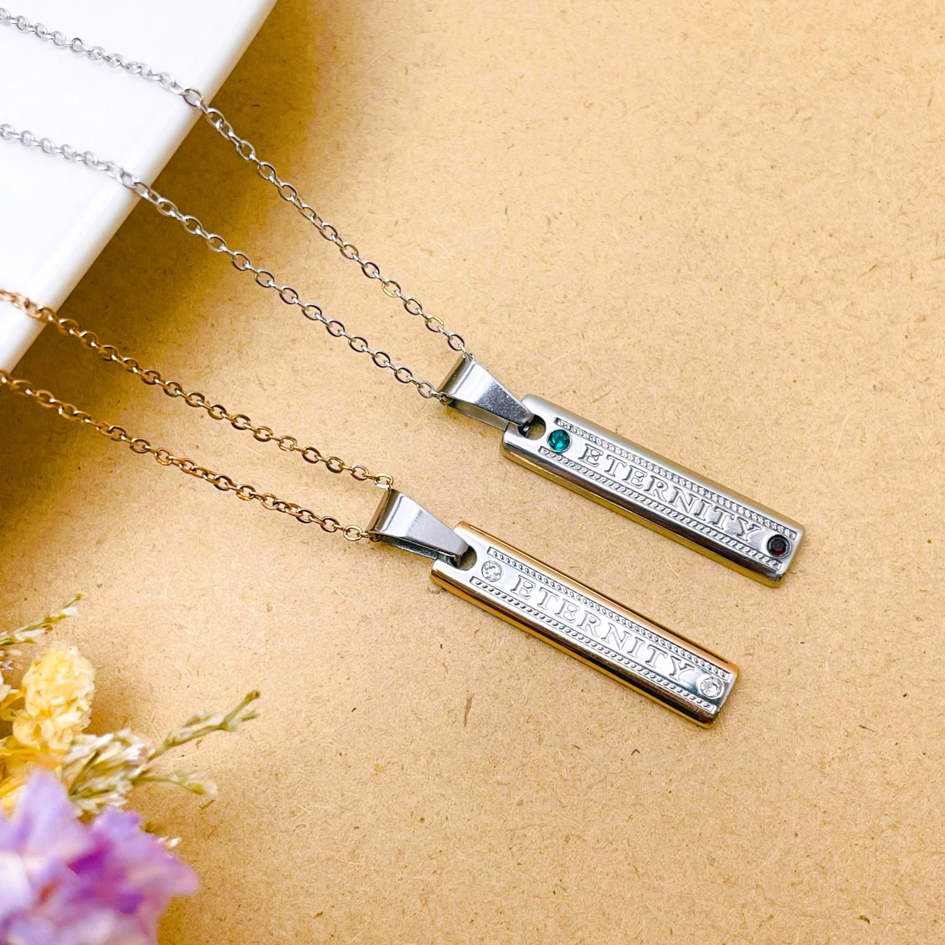 大切な日に贈りたい 「永遠の愛を誓う」ペア ネックレス チェーン 誕生石 金属アレルギー対応 ステンレス〈2本ペア価格〉