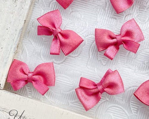 624【パーツ/10ヶ】キラキラサテンリボン/モーブピンク デコパーツ