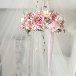 アンティークピンクローズと紫陽花のフライングリース シャビーシック