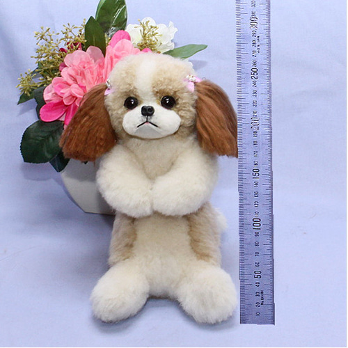 昭和レトロ 犬 ラビットファー リアファー シーズー ぬいぐるみ 置物