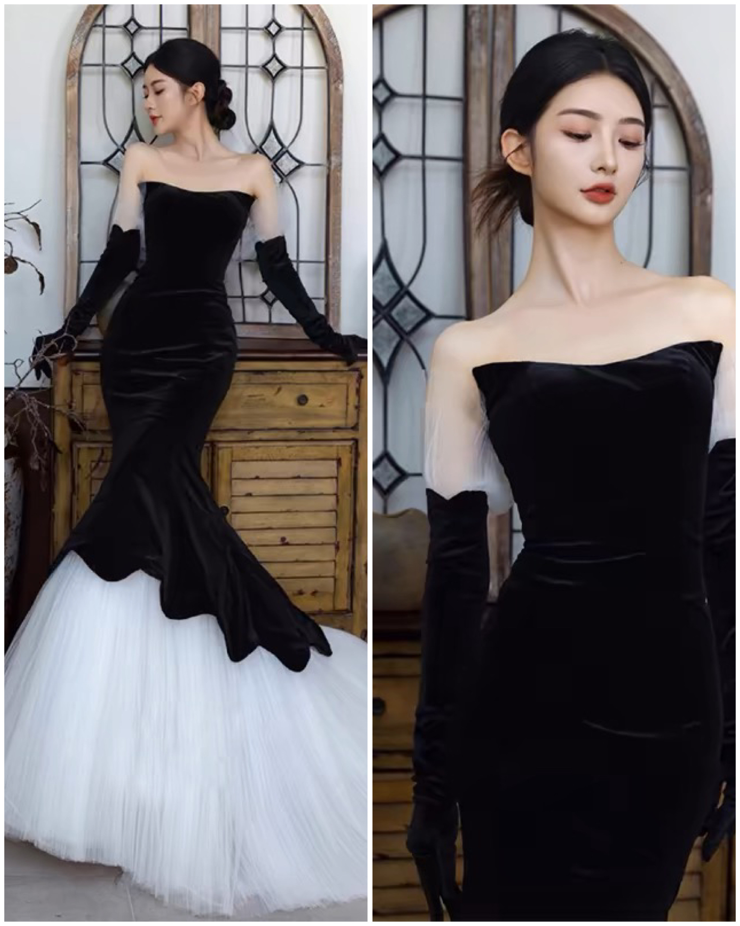 チューブトップ チュール ベルベット ソフトマーメイド 二次会 前撮り ウェディングドレス（WD242217） 36,800円