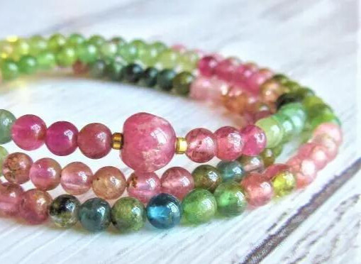 【C33】　ネックレス　トルマリン　グラデーション　細密玉　天然石ビーズアクセサリー　天然石　半貴石